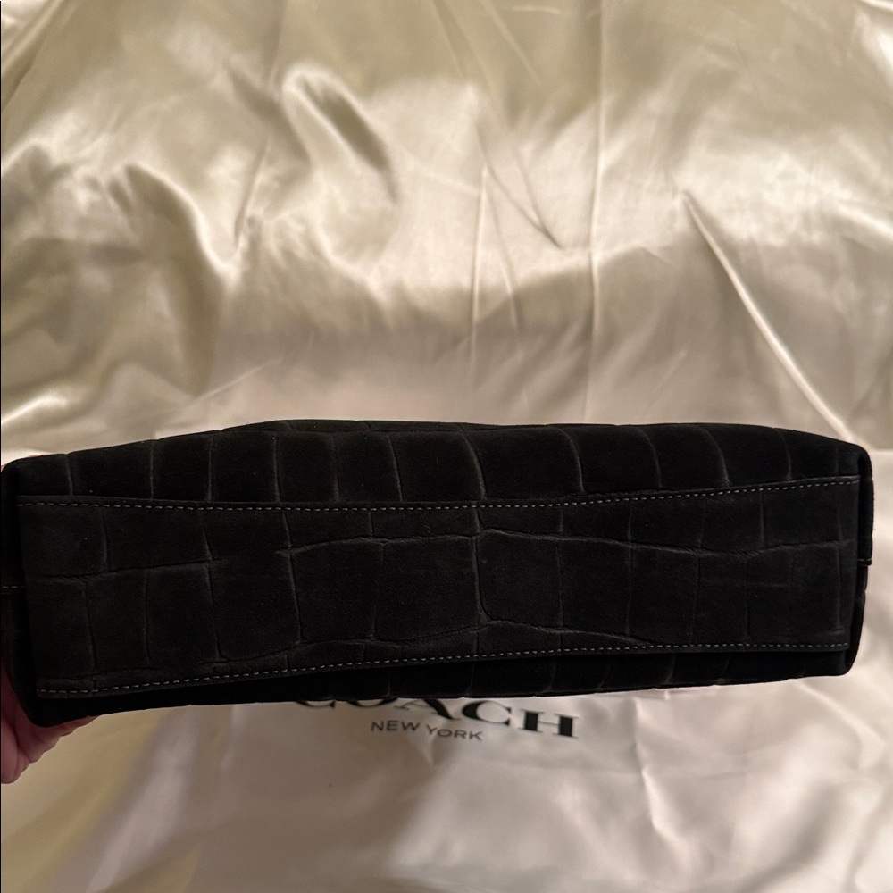🖤 Coach NWT Black Suede Crocodile Embossed Coach Brooklyn Shoulder Bag - Picture 5 of 6